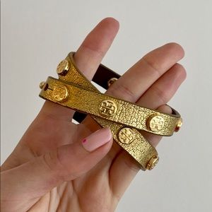 Tory Burch Logo Double Wide Wrap Bracelet Gold